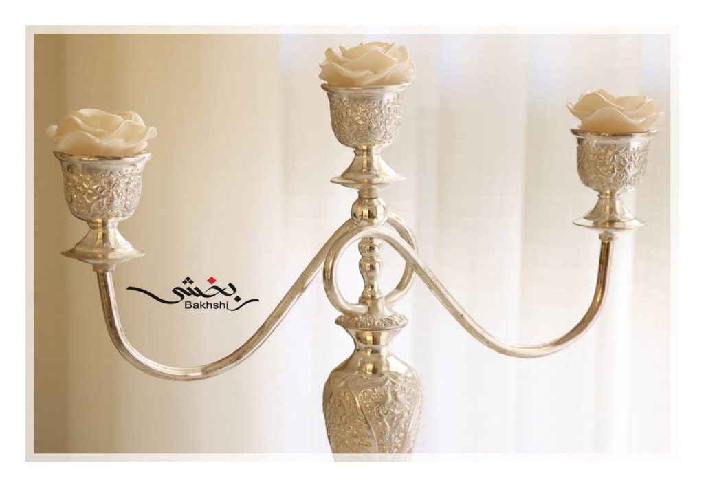 شمعدان سه شاخه نقره قلم گل و مرغ عیار 84