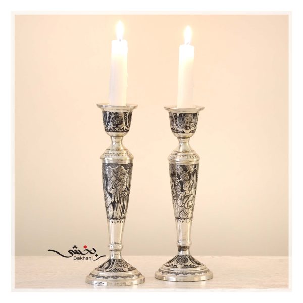 آینه و شمعدان نقره قلم صورت عیار 84