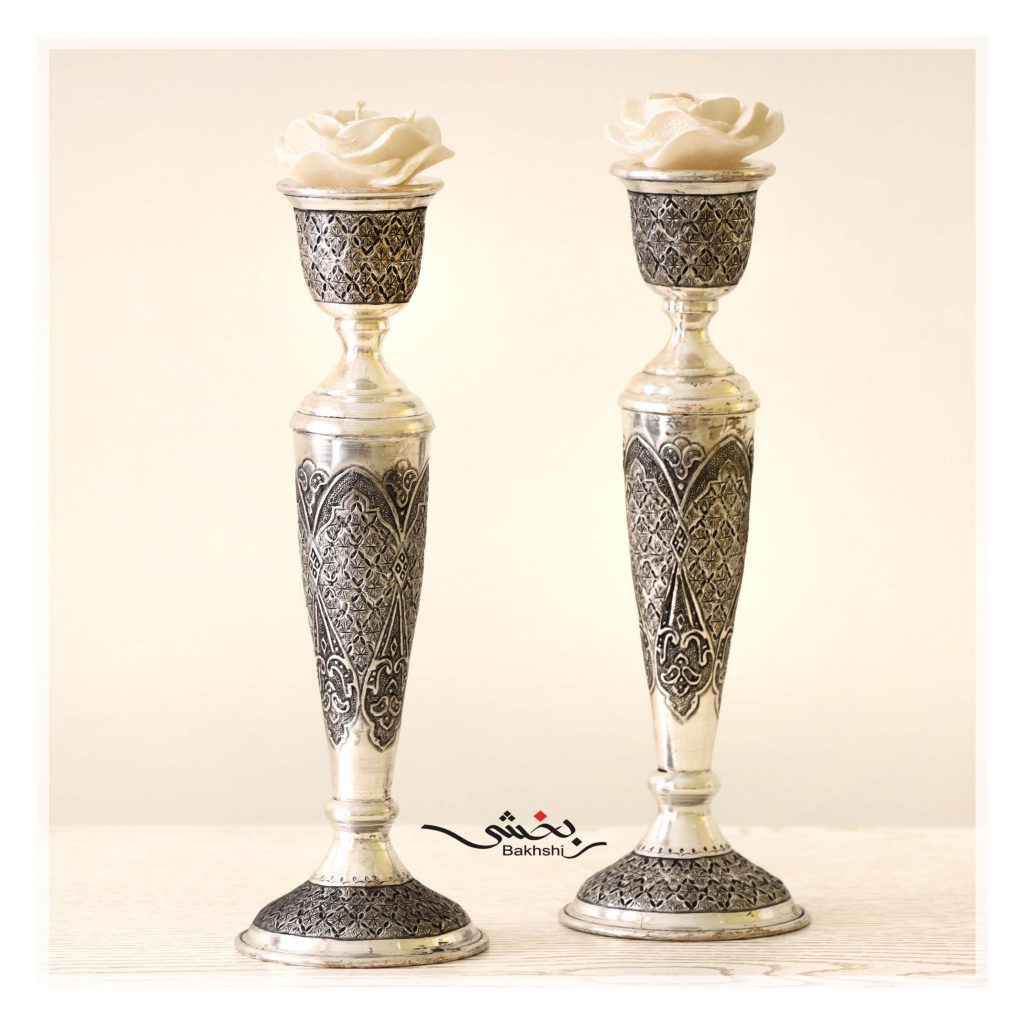 شمعدان نقره قلم نخودی عیار 90
