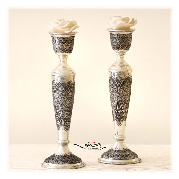 شمعدان نقره قلم نخودی عیار 90