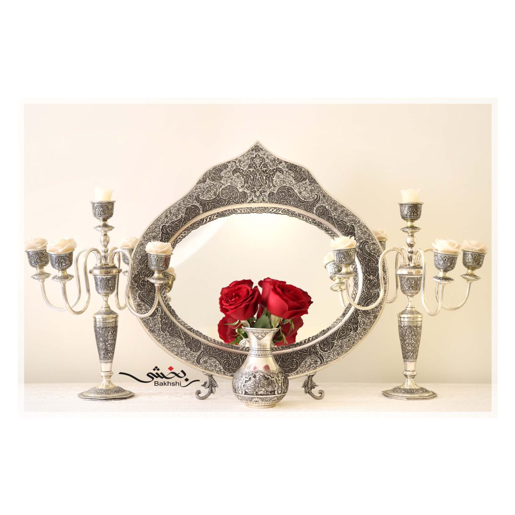 ست آینه و شمعدان نقره عیار 90