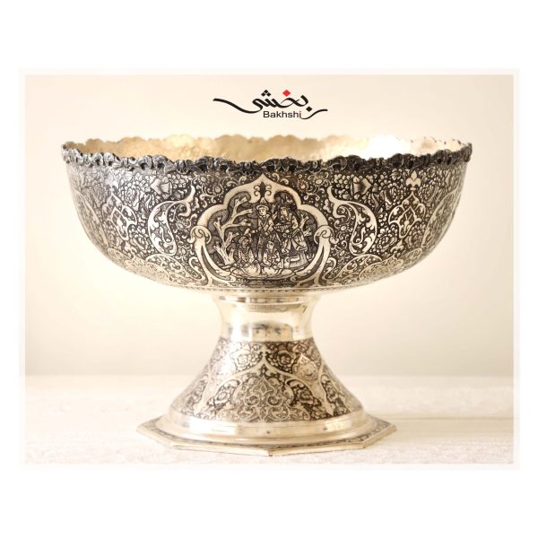میوه خوری پایه گلدانی نقره مینیاتور ریز قلم اعلا عیار 90