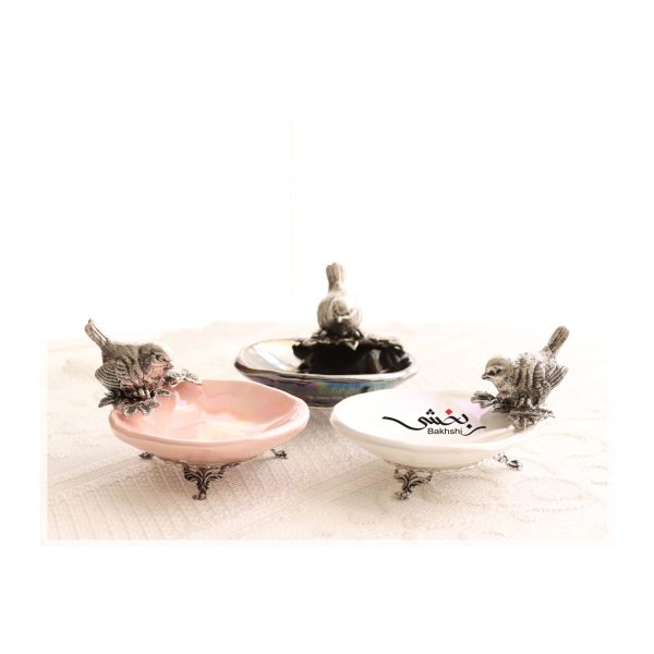 ظرف سرامیک و نقره طرح گنجشک ریخته گری عیار 92.5