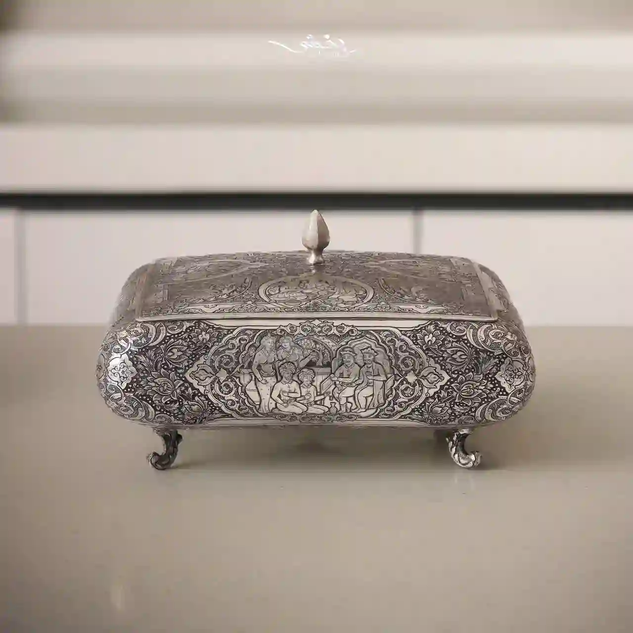 photo_29_2025-09-21_15-51-25 جعبه درب دار نقره قلم مینیاتور اعلا عیار 90