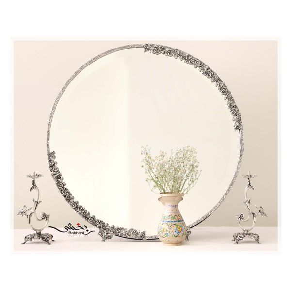 آینه وشمعدان نقره طرح شکوفه و پروانه عیار 92.5