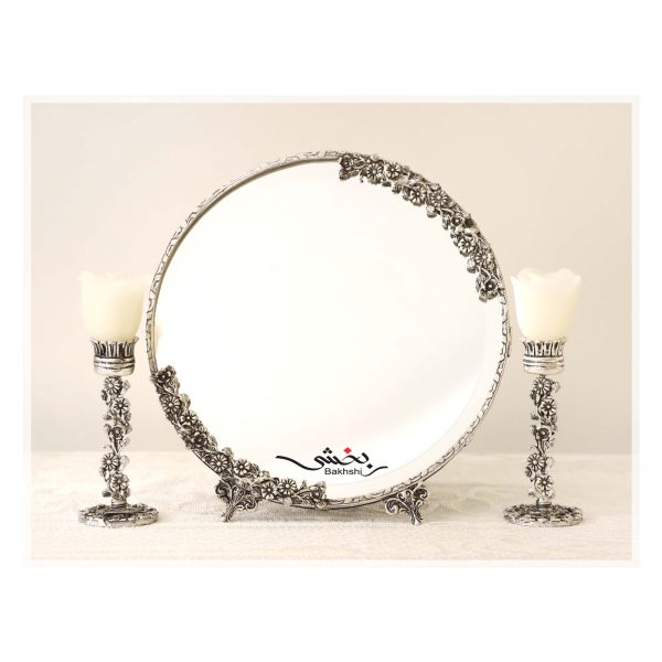 آینه و شمعدان نقره سایزکوچک طرح شکوفه ۹۲.۵