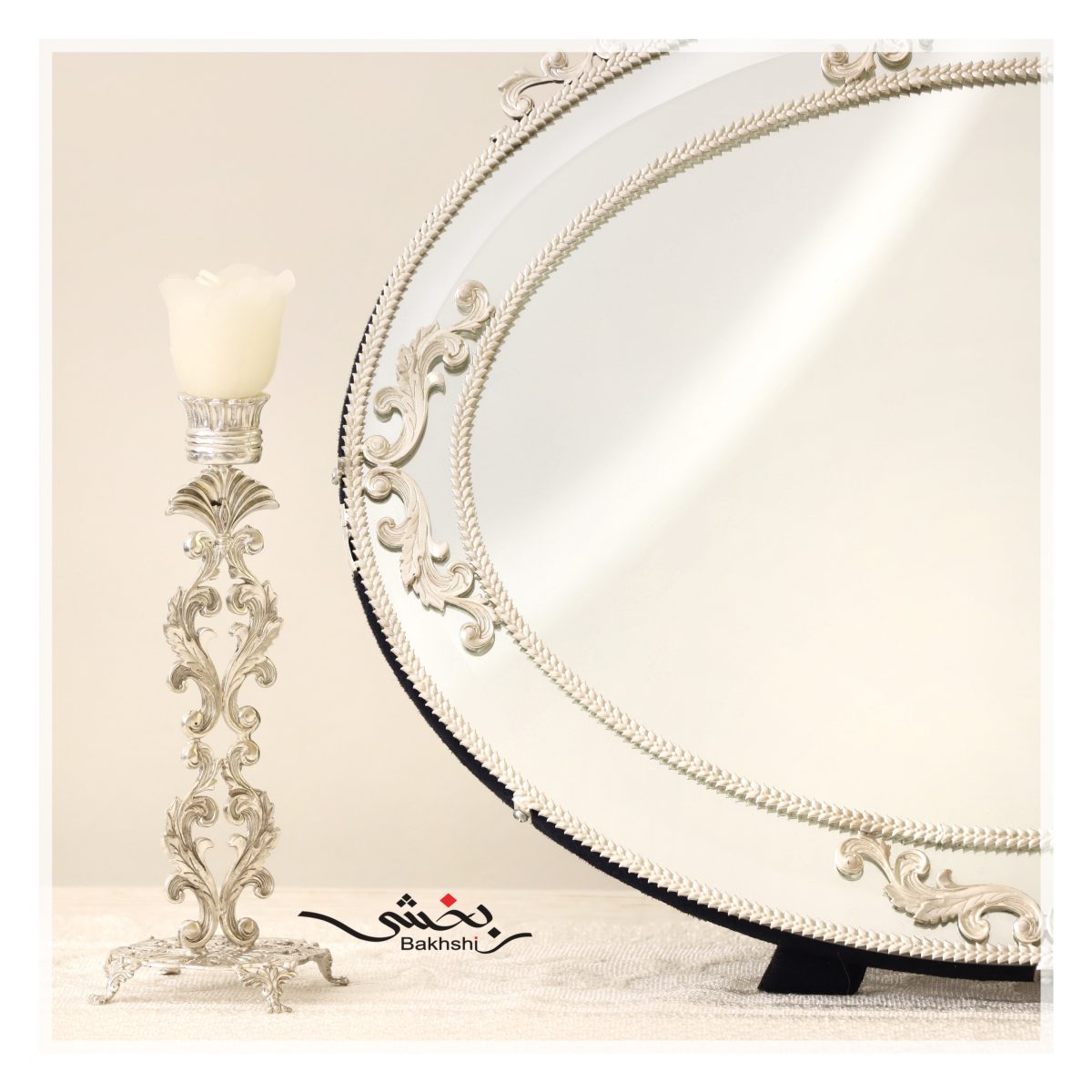 آینه و شمعدان نقره مدرن عیار 92.5
