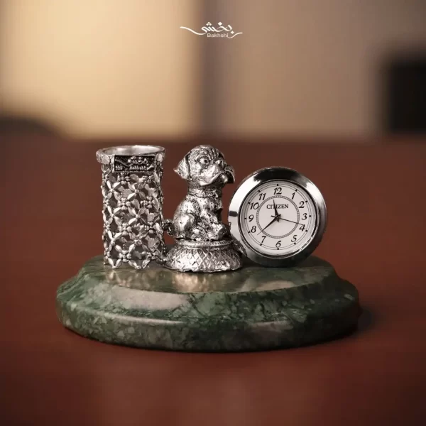 جا قلمی و ساعت رو میزی طرح سگ