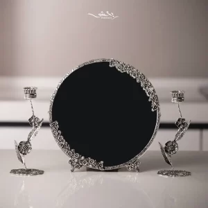 ست آینه و شمعدان نقره گرد شکوفه