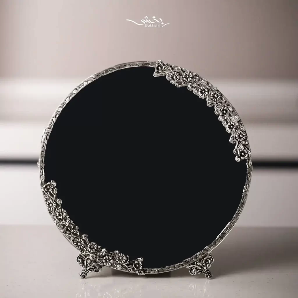 ست آینه و شمعدان نقره گرد شکوفه