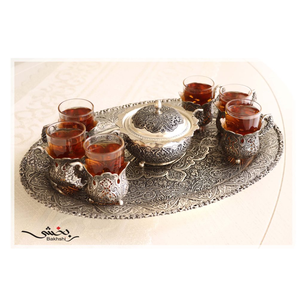 سرویس چای خوری نقره قلم گل و مرغ مشبک اعلا عیار90