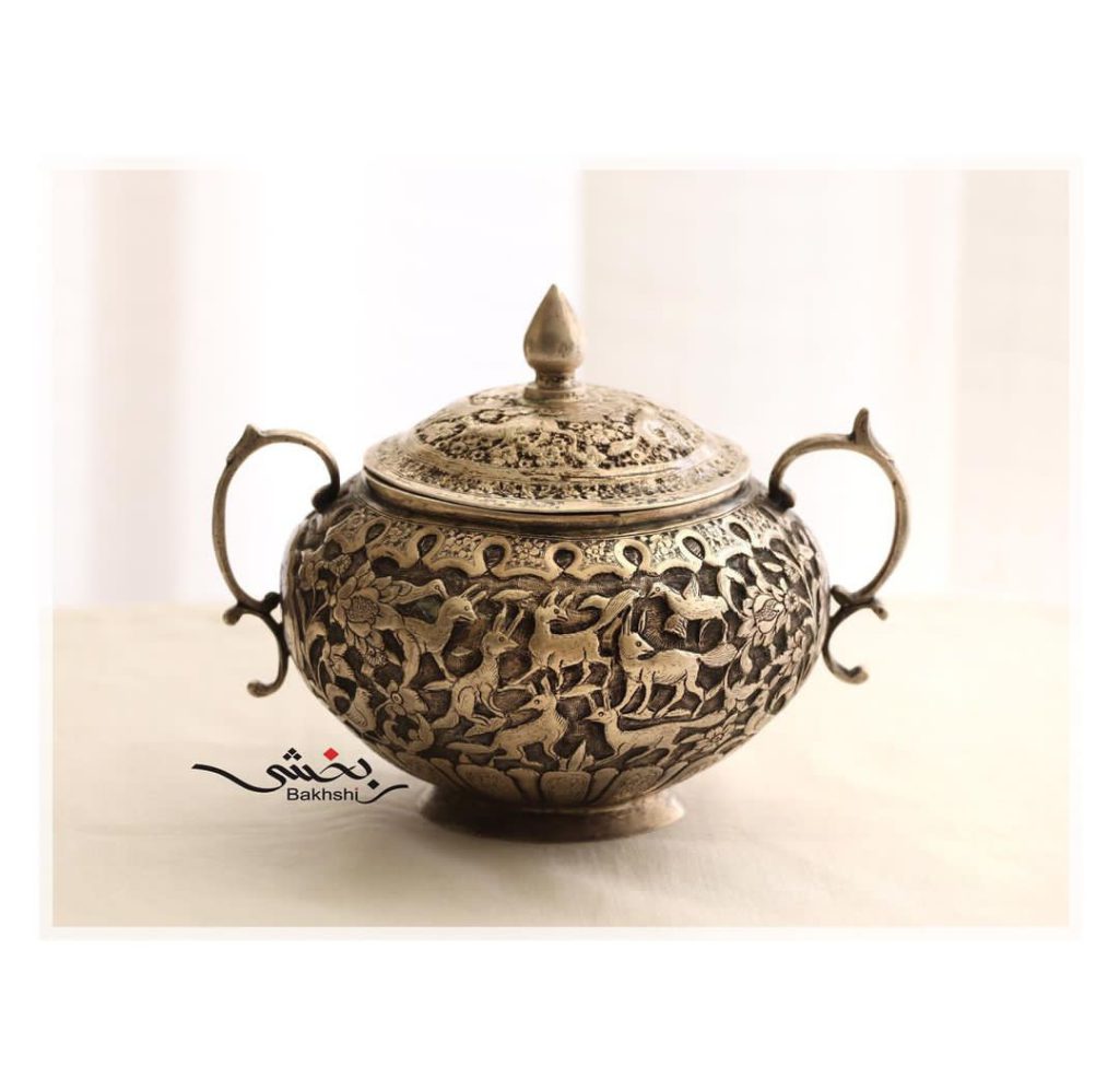 قندان قدیمی نقره قلم شکارگاه عیار 84