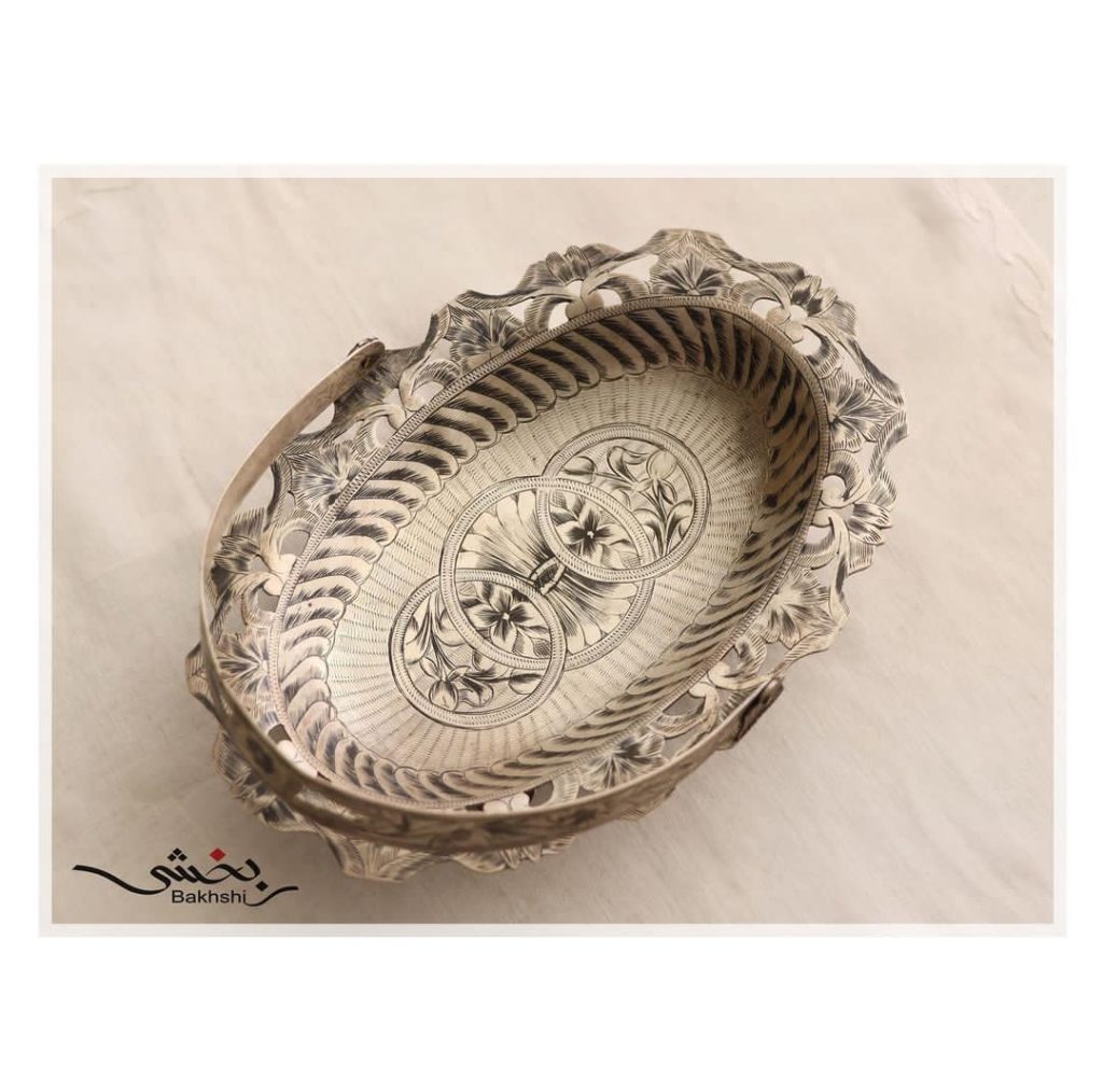 شیرینی خوری قدیمی نقره سیاه قلم تبریز عیار 84