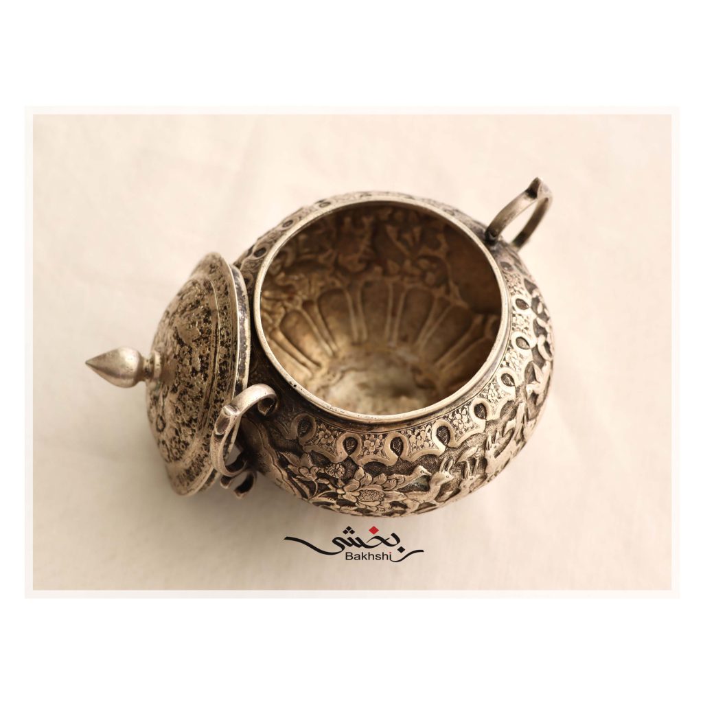 قندان قدیمی نقره قلم شکارگاه عیار 84