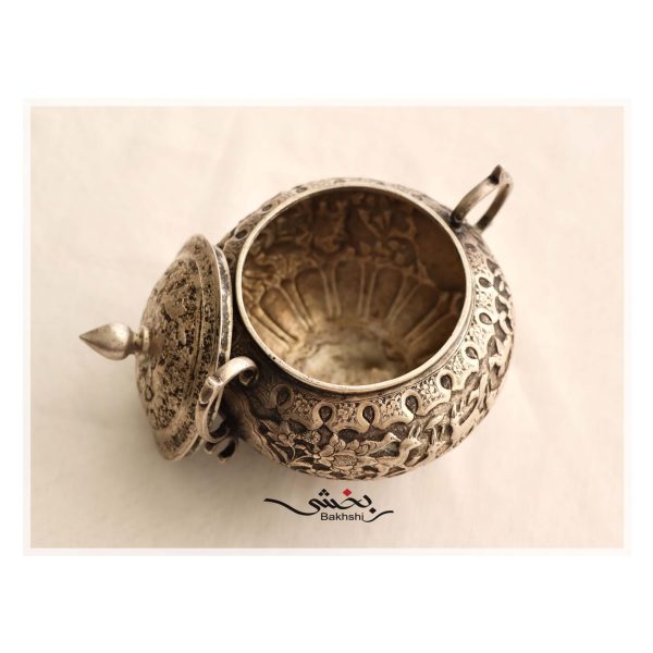 قندان قدیمی نقره قلم شکارگاه عیار 84