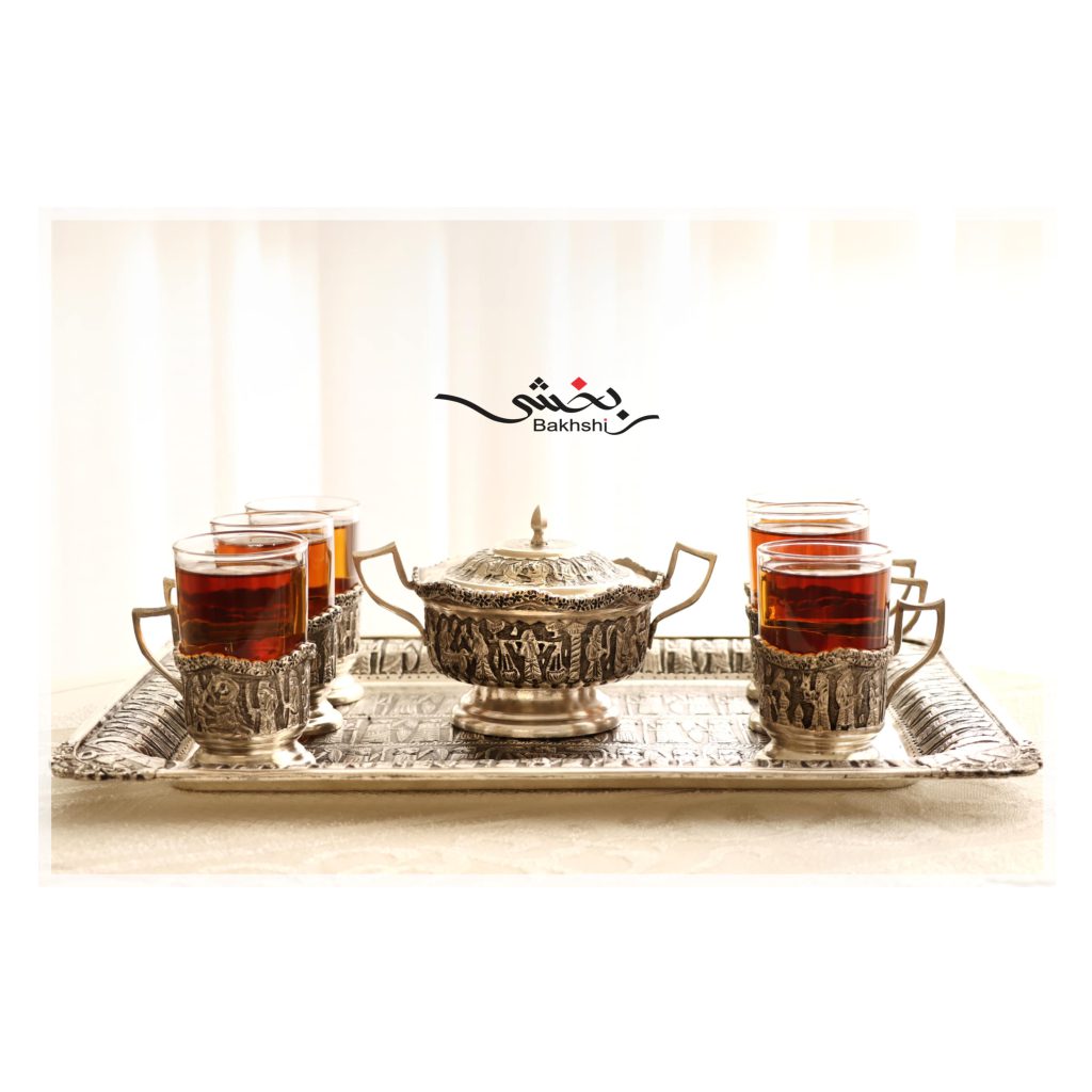 سرویس چای خوری نقره قلم تخت جمشید عیار 84
