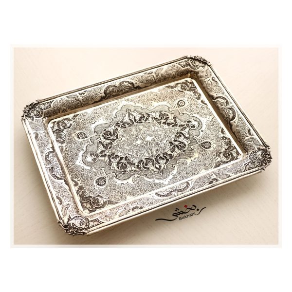 سینی نقره قلم گل برجسته درجه یک عیار 90