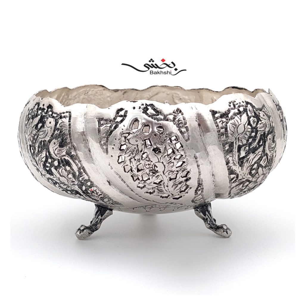 پسته خوری پایه کوتاه نقره گل و مرغ عیار 84