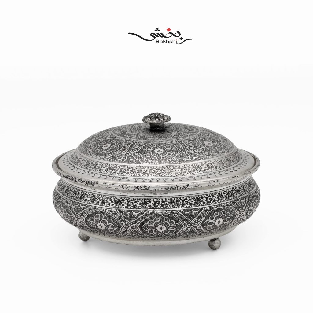 شکلات خوری درب دار نقره اسلیمی عیار 84