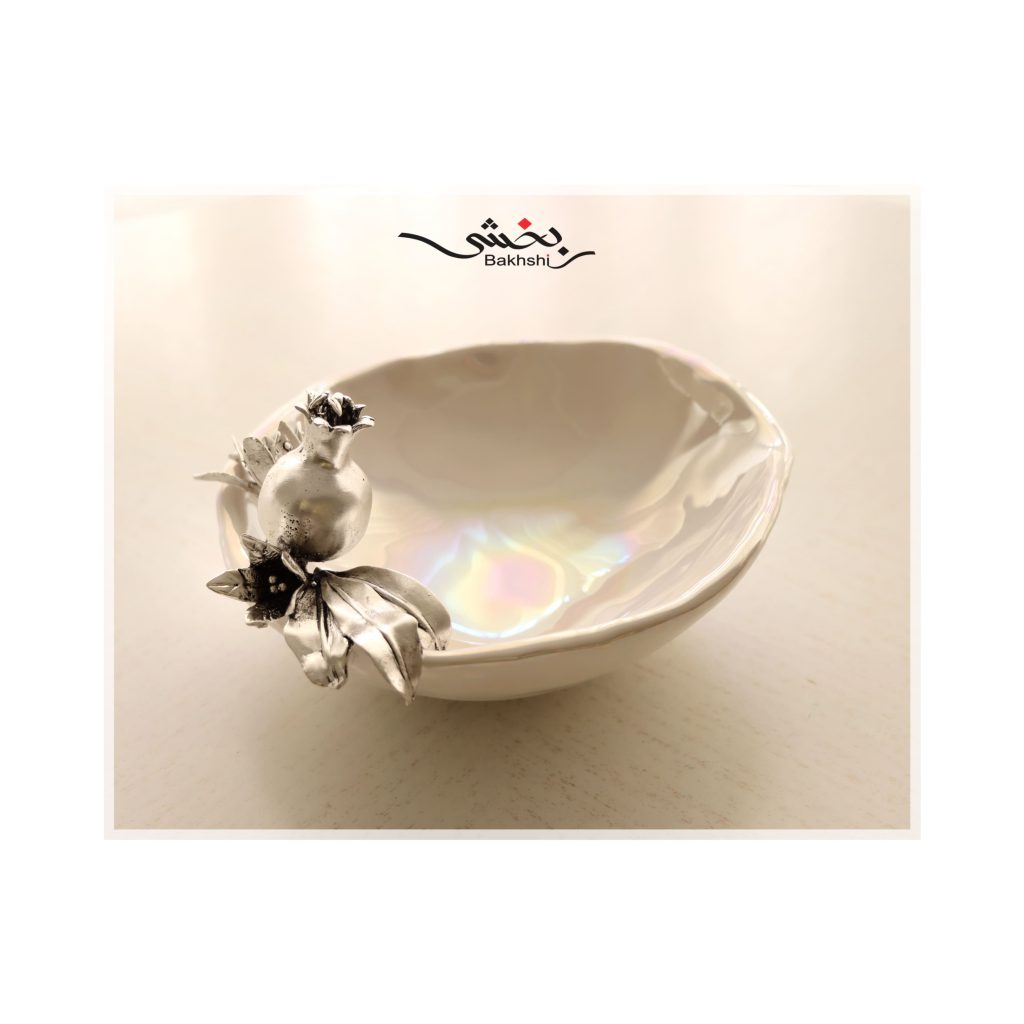 کاسه سرامیک و نقره طرح انار ریخته گری عیار 92.5
