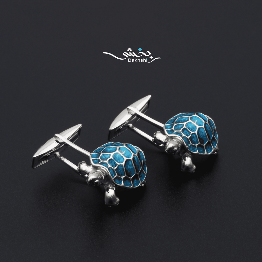 یک جفت دکمه سر دست نقره طرح لاک پشت عیار 92.5