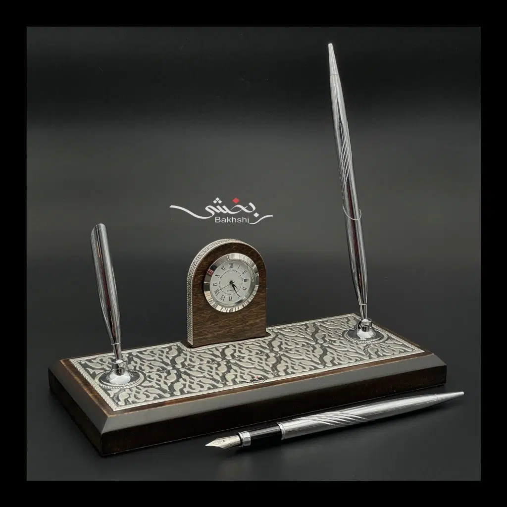 جا قلمی و ساعت رو میزی نقره عیار 92.5