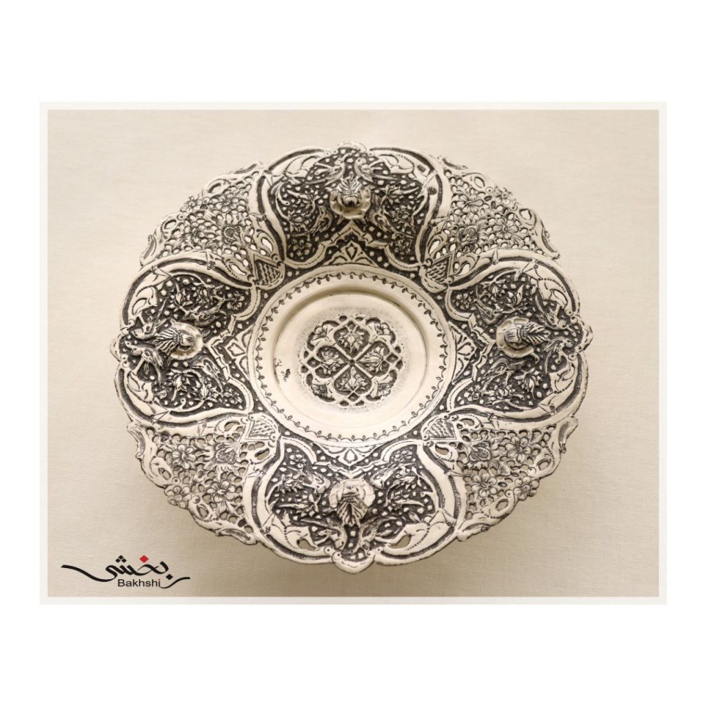 بشقاب شش تایی گل و مرغ نقره عیار 84