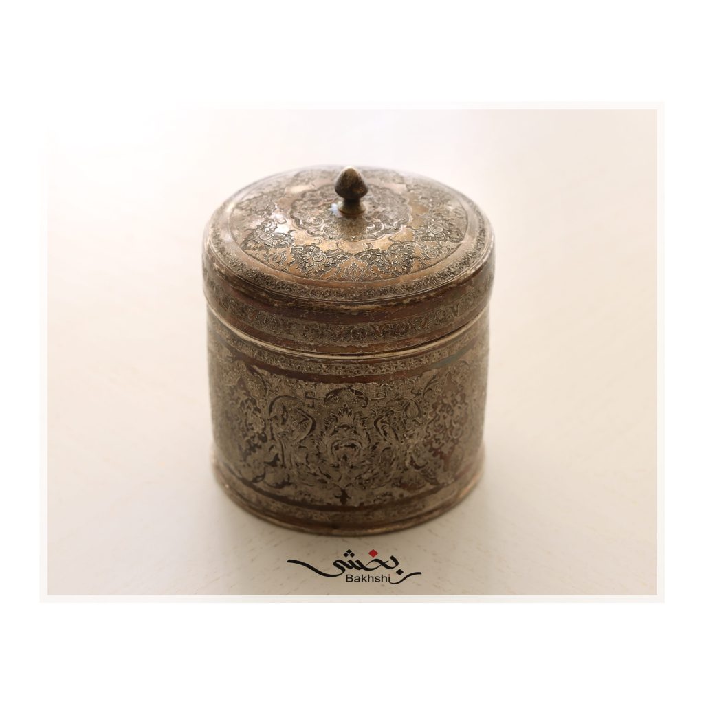 ظرف استوانه ای درب دار نقره ریز قلم عیار 84