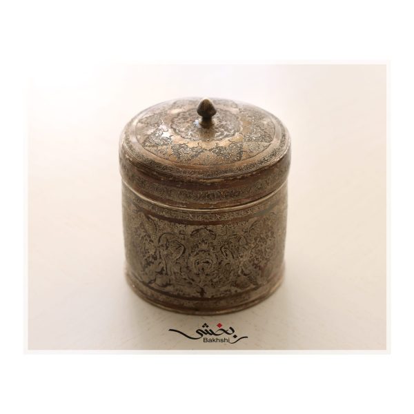ظرف استوانه ای درب دار نقره ریز قلم عیار 84
