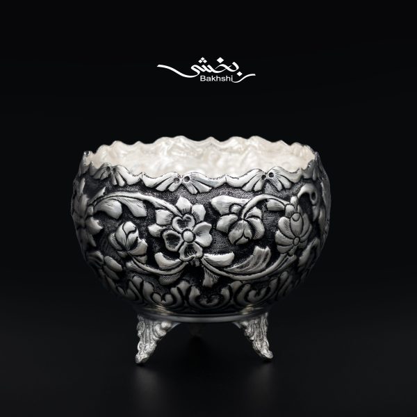 کاسه پایه کوتاه نقره گل برجسته عیار 84