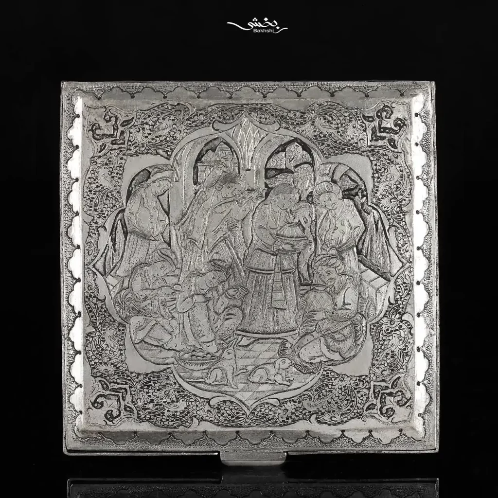 جعبه نقره مربع مینیاتور ریزقلم اعلا