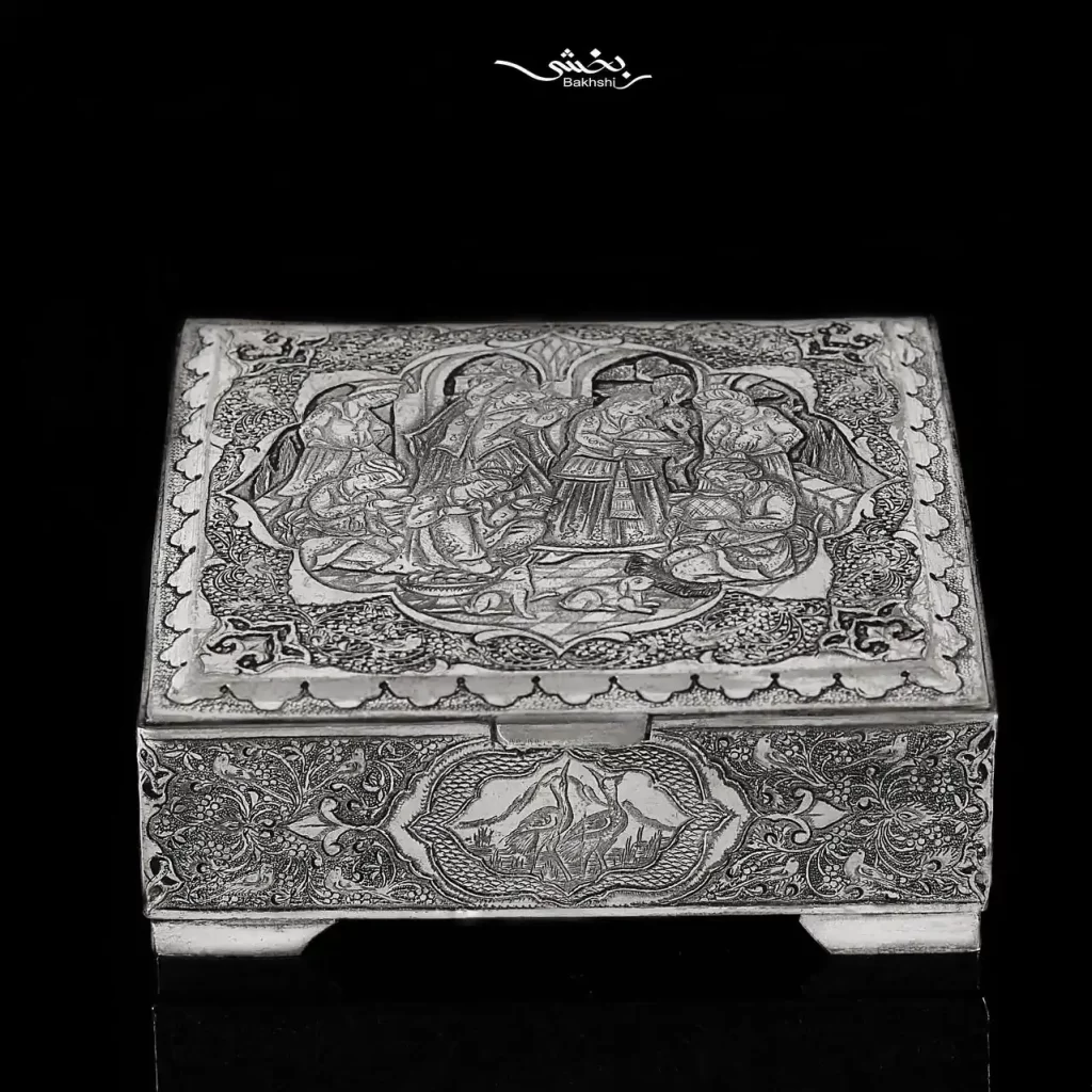 جعبه نقره مربع مینیاتور ریزقلم اعلا