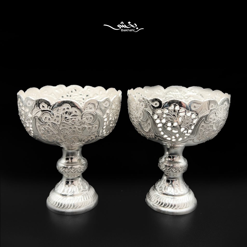 کاسه پایه دار گل و مرغ شش عددی