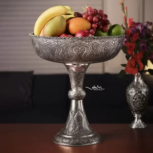 کاسه نقره پایه دار گل و مرغ اعلا