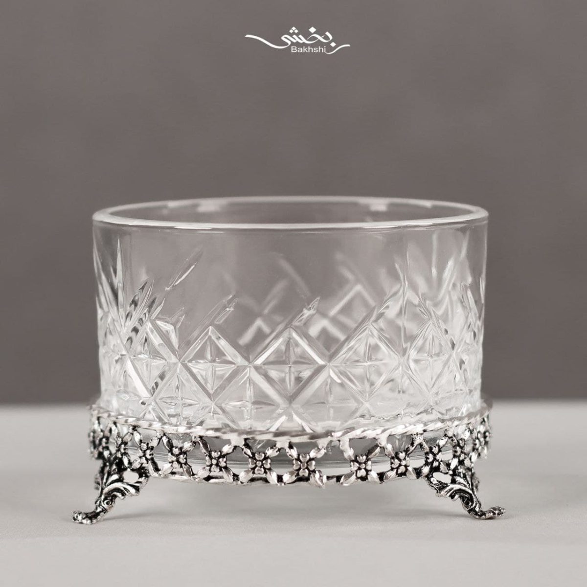 silver and crystal round bowl
