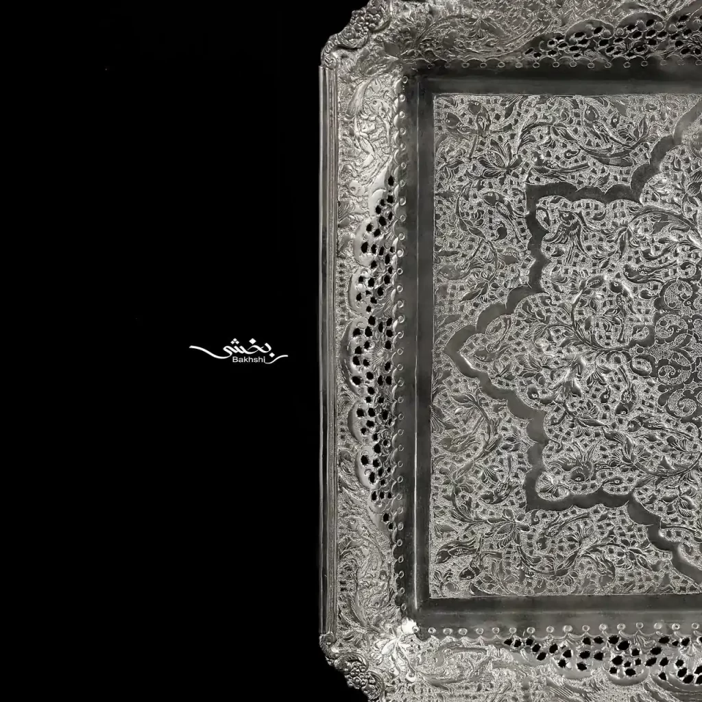 ست شیرینی خوری نقره قلم گل و مرغ