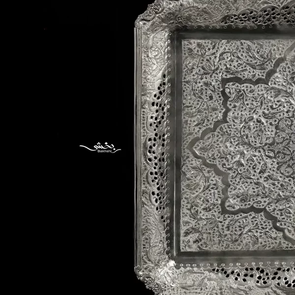 ست شیرینی خوری نقره قلم گل و مرغ