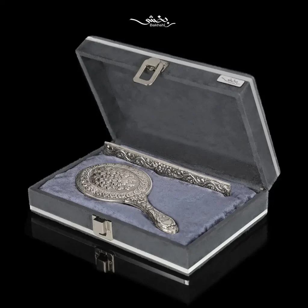 ست آینه دستی و شانه نقره در نقره بخشی