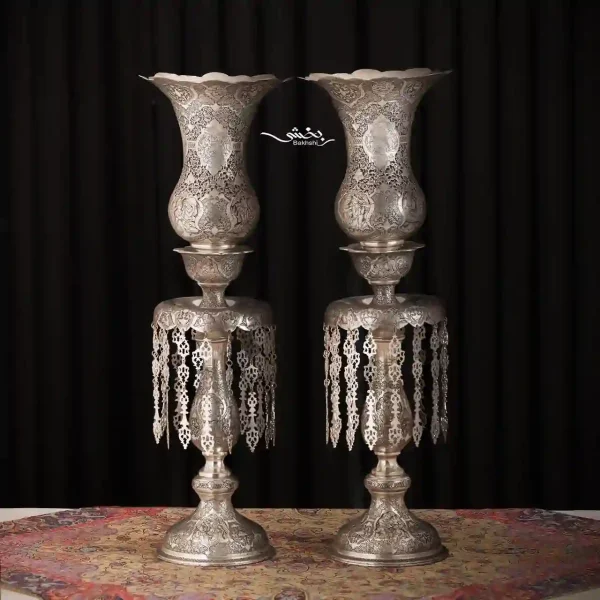 شمعدان نقره لاله قلم مینیاتور اعلا