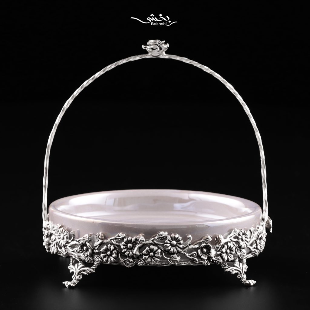 سبد دسته دار شکوفه سرامیک نقره بخشی