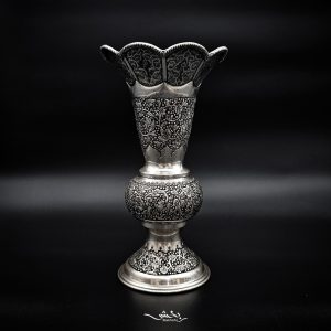 گلدان نقره شیپوری گل و مرغ درجه یک