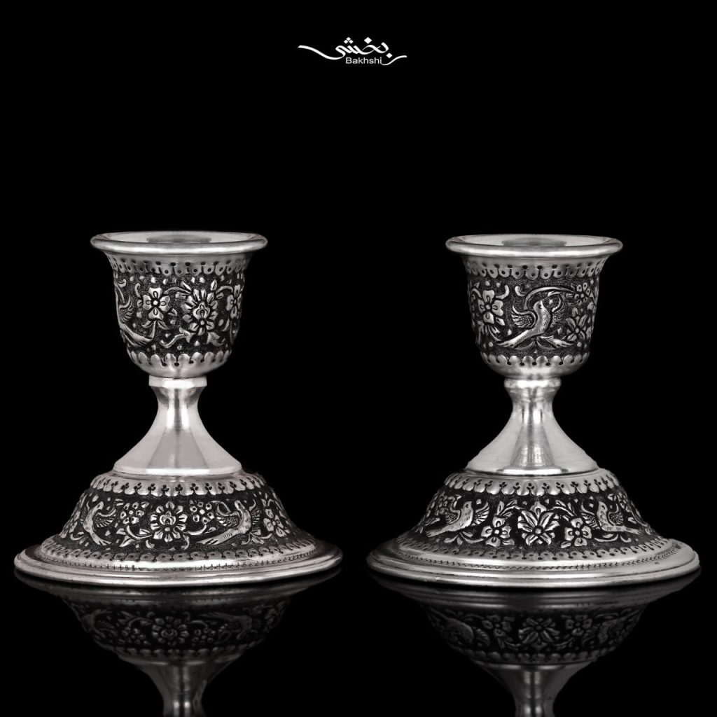 شمعدان کوتاه قلمزنی نقره