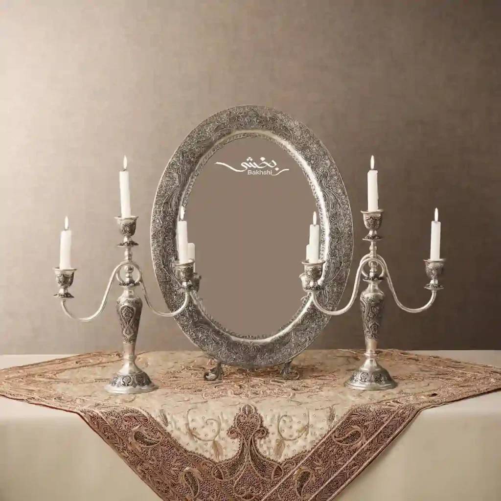 آینه بیضی نقره مشبک اعلا