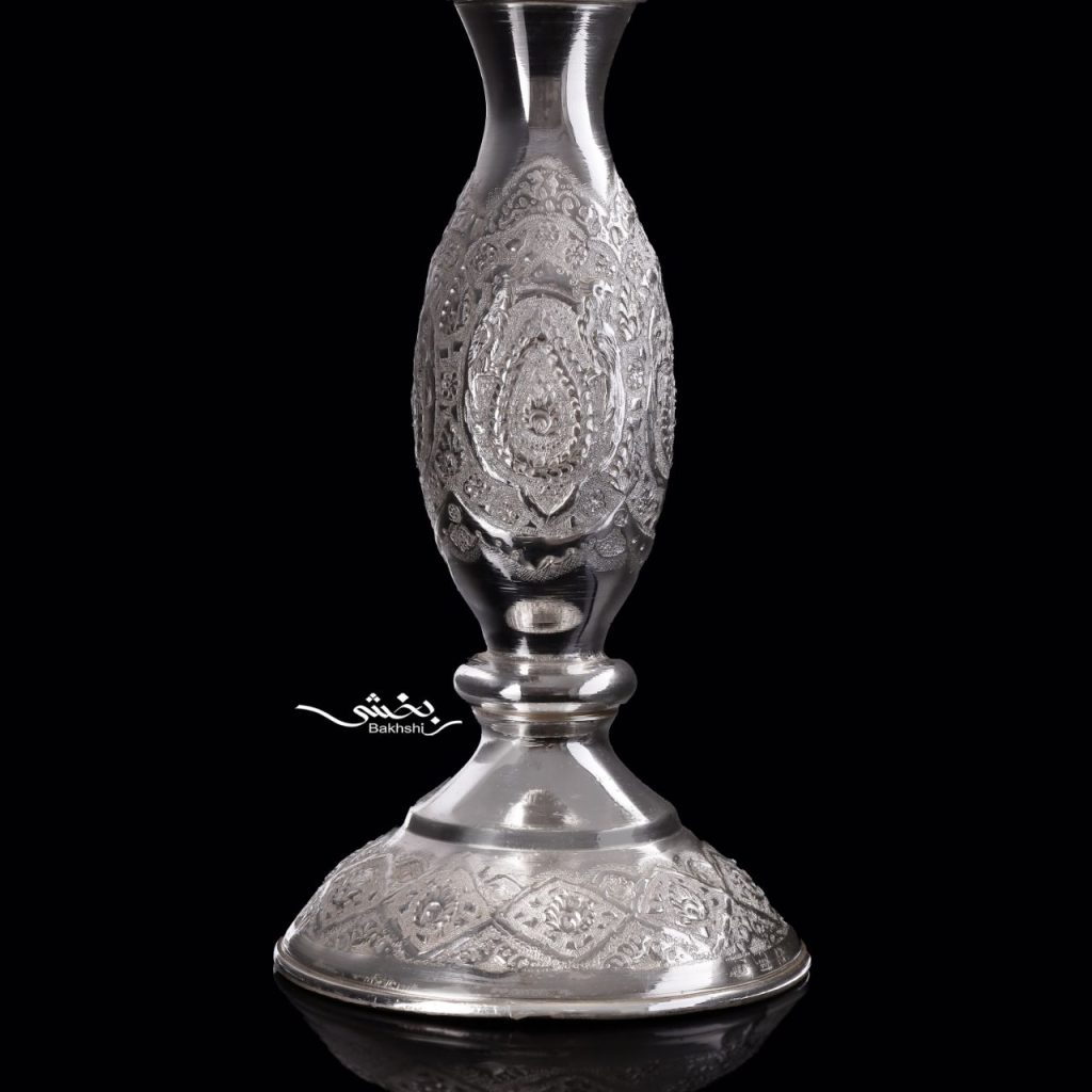 یک جفت شمعدان نقره لاله گل و مرغ