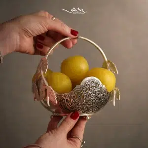 سبد نقره قلم گل و مرغ مشبک اعلا