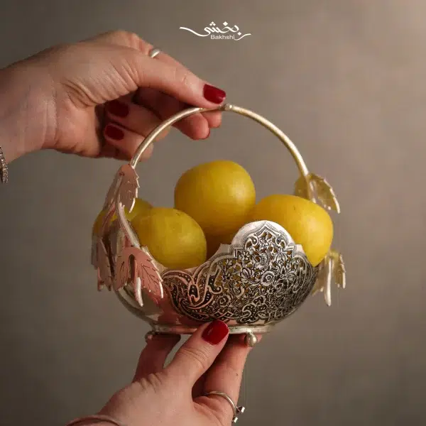 سبد نقره قلم گل و مرغ مشبک اعلا