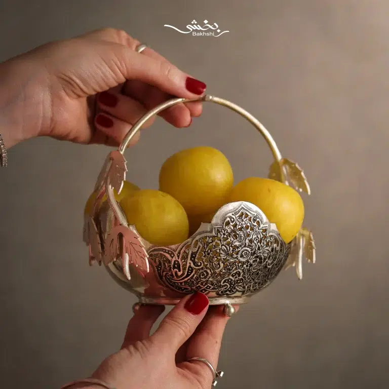 سبد نقره قلم گل و مرغ مشبک اعلا