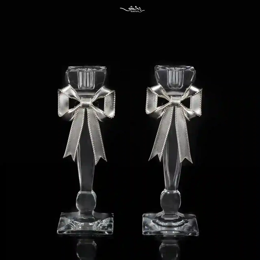 ست آینه بیضی و شمعدان نقره پاپیون مدرن