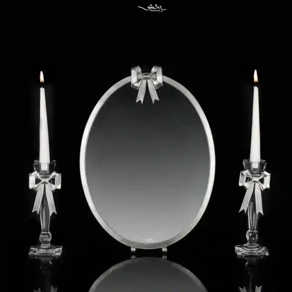 ست آینه بیضی و شمعدان نقره پاپیون مدرن