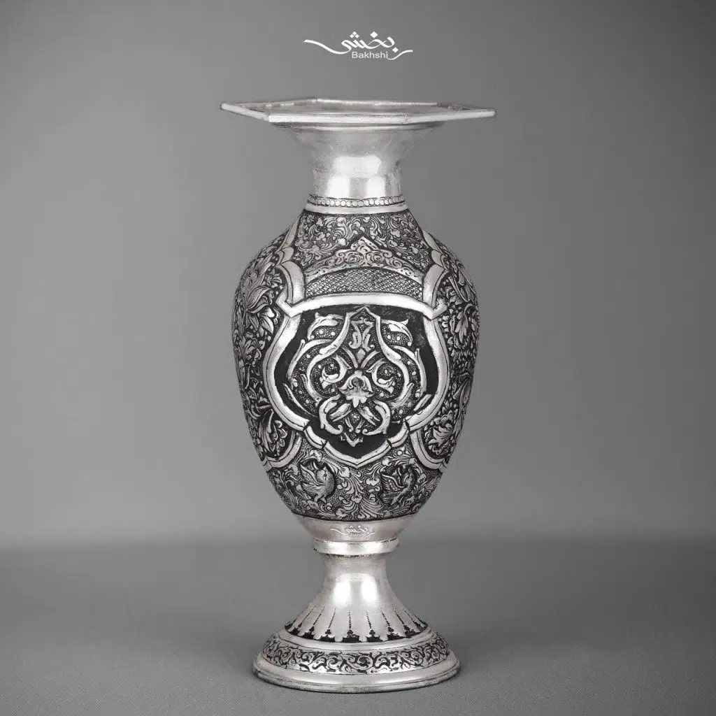 گلدان نقره گل و مرغ کد1